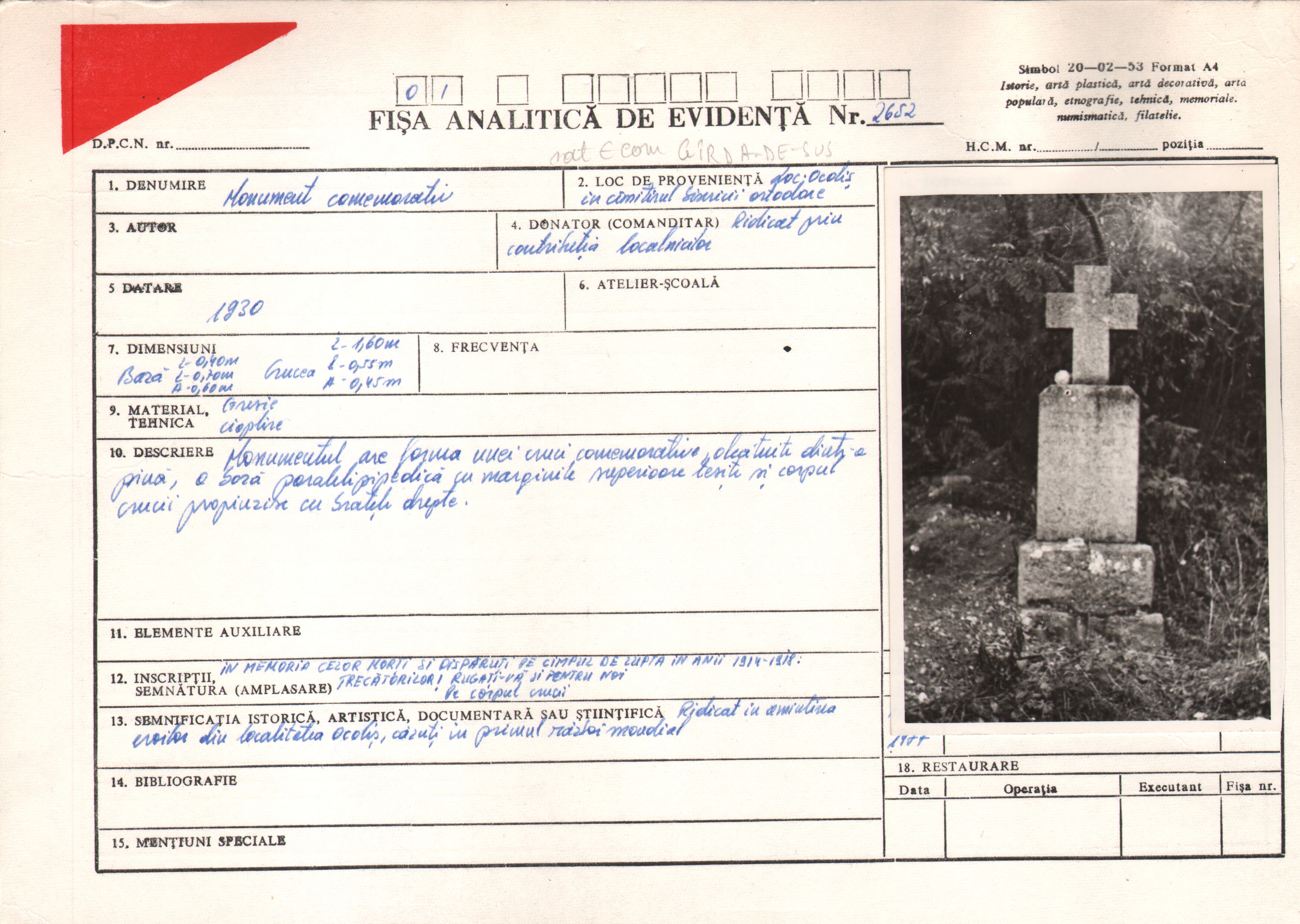 Monument al eroilor căzuţi în Primul Război Mondial