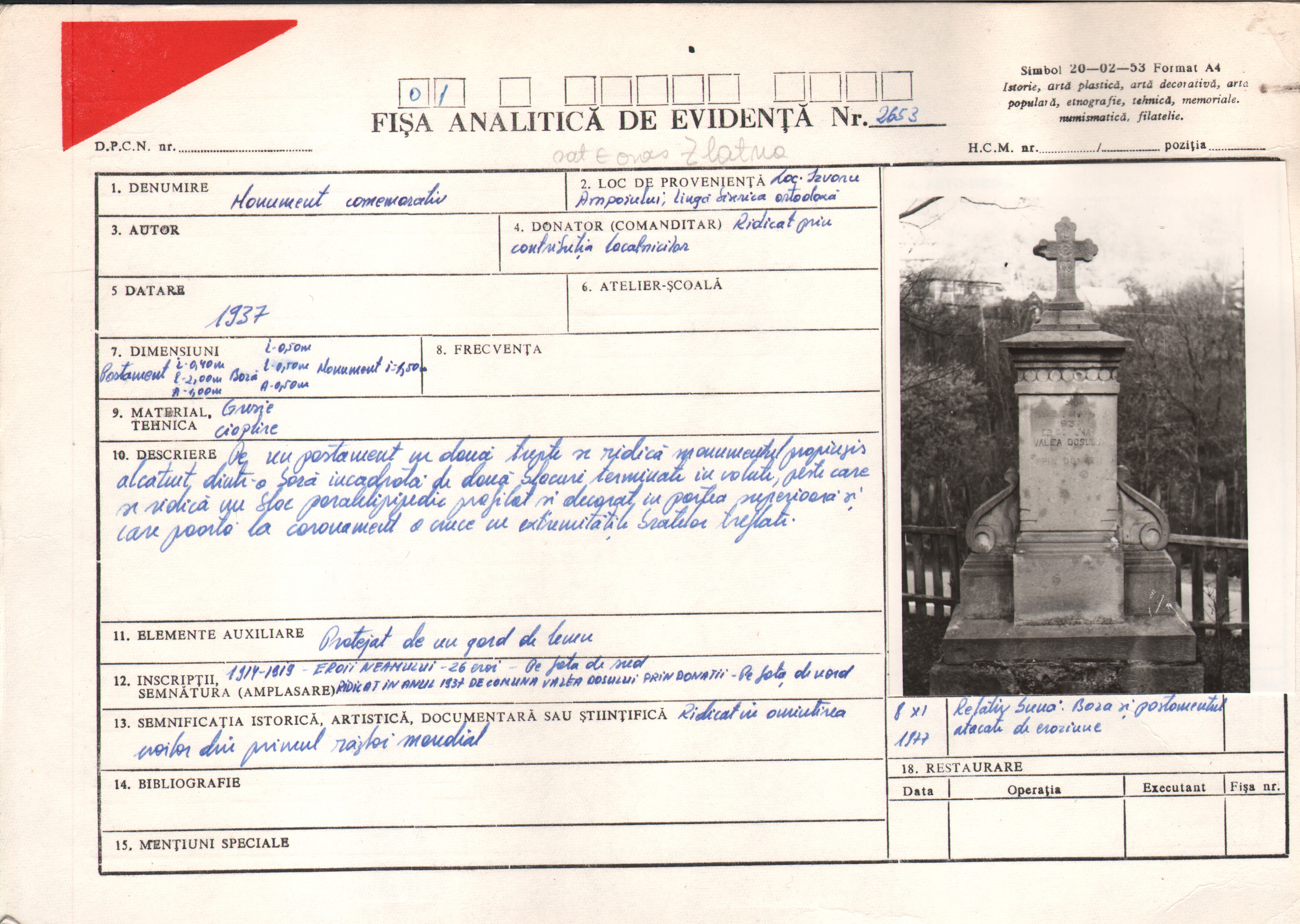 Monument al eroilor căzuţi în Primul Război Mondial