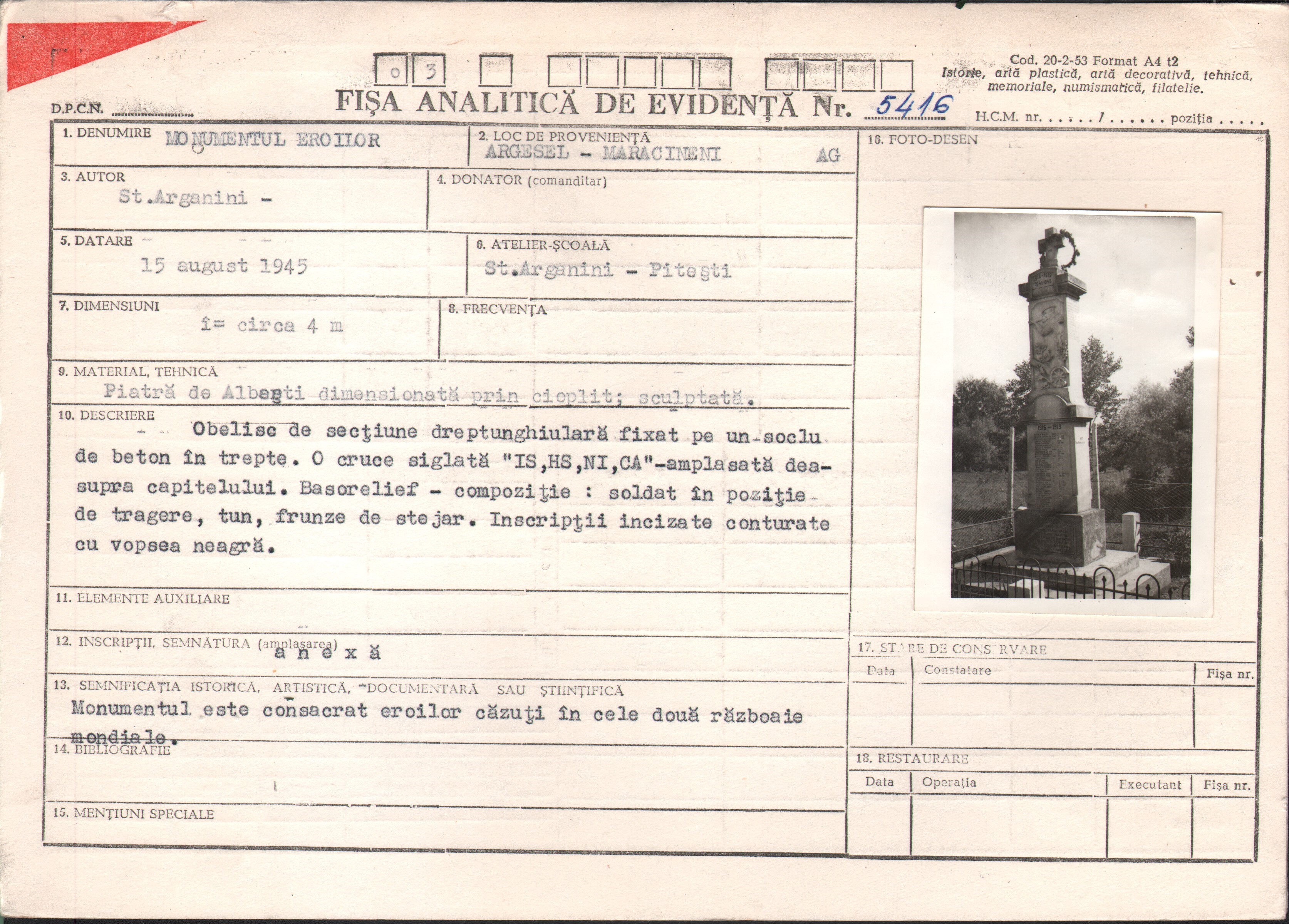 Monument al eroilor căzuți în Războiul de Independență, în Primul Război Mondial și în Al Doilea Război Mondial