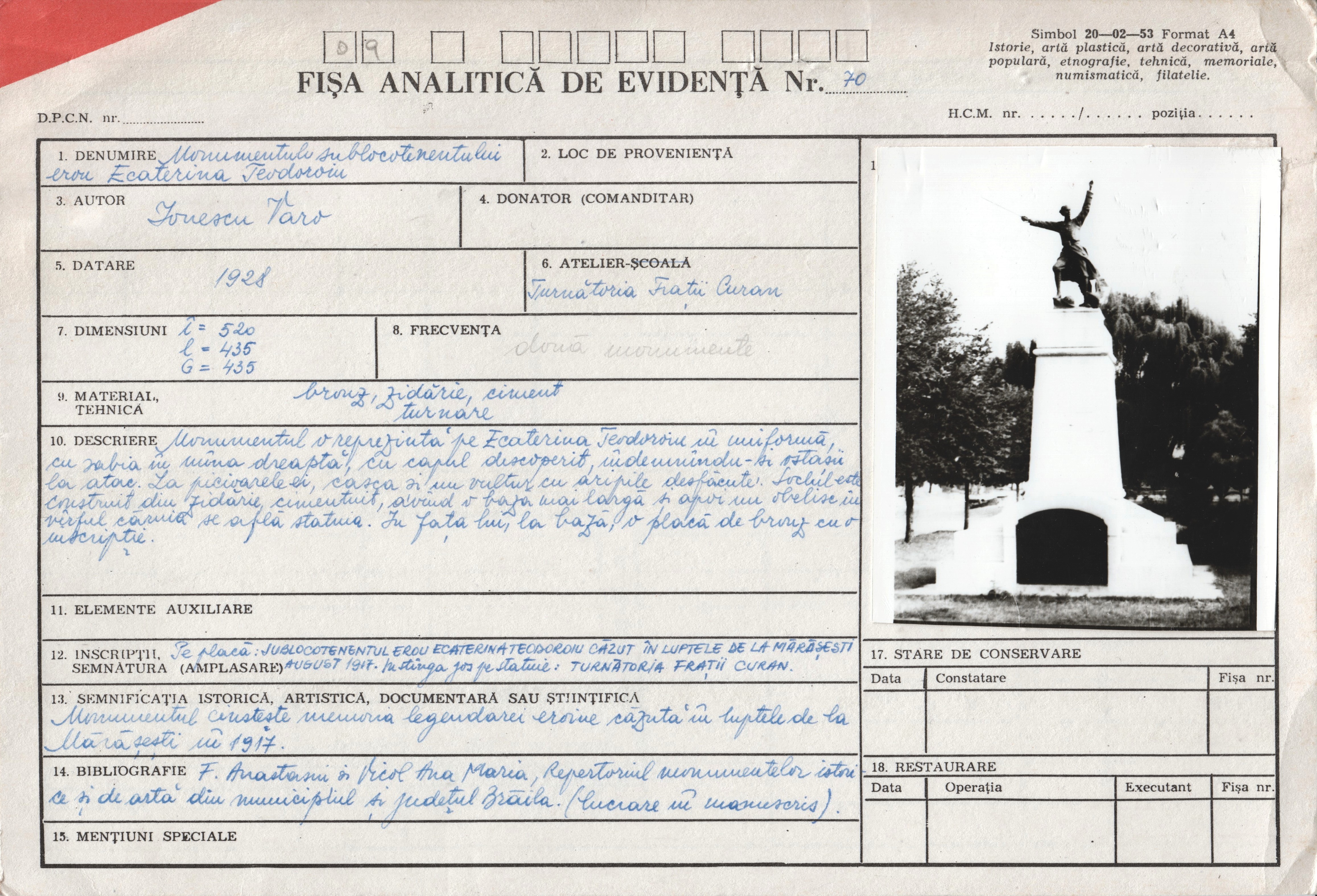 Monumentul sublocotenentului Ecaterina Teodoroiu