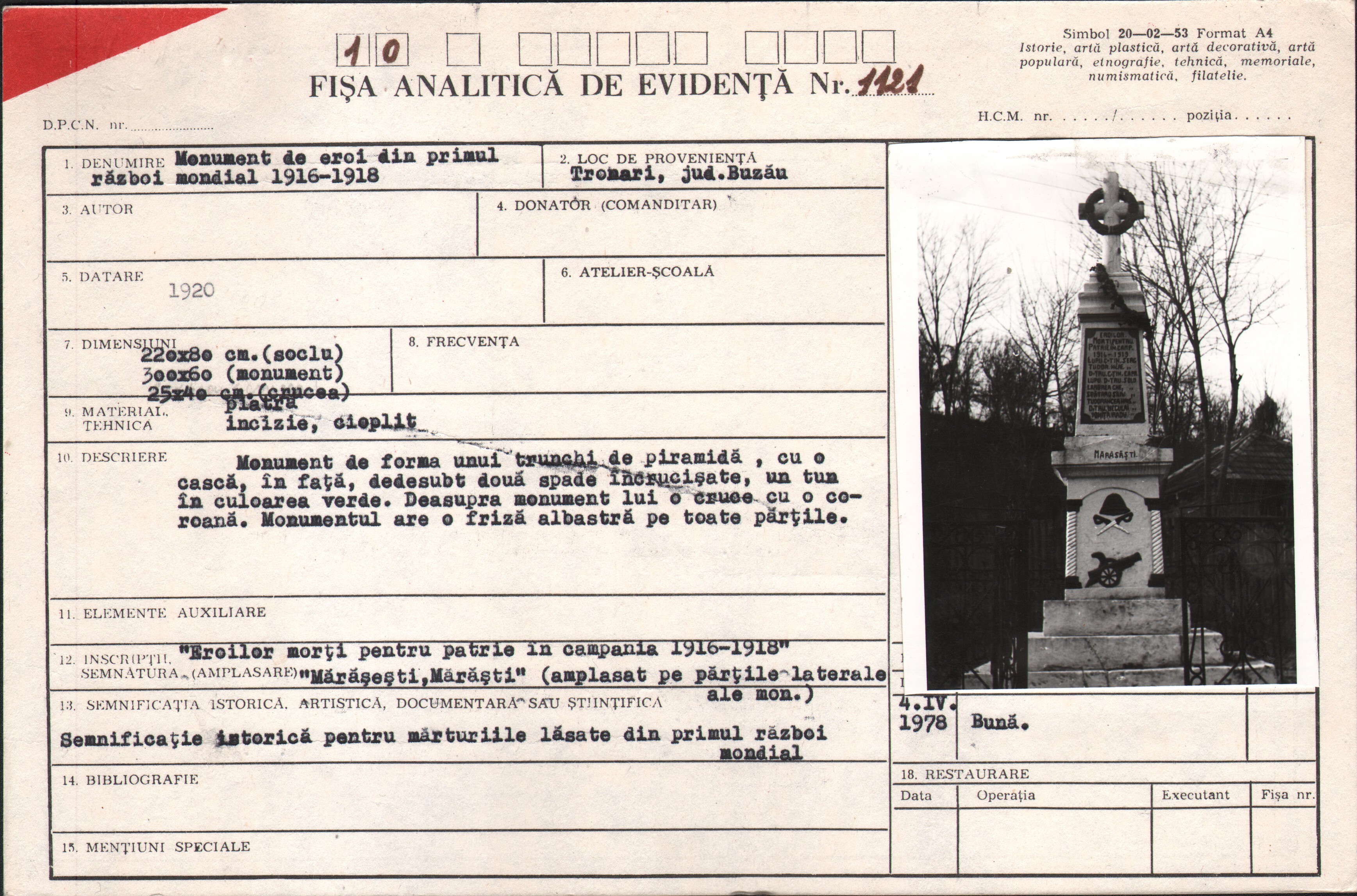 Monument al eroilor căzuți în Primul Război Mondial