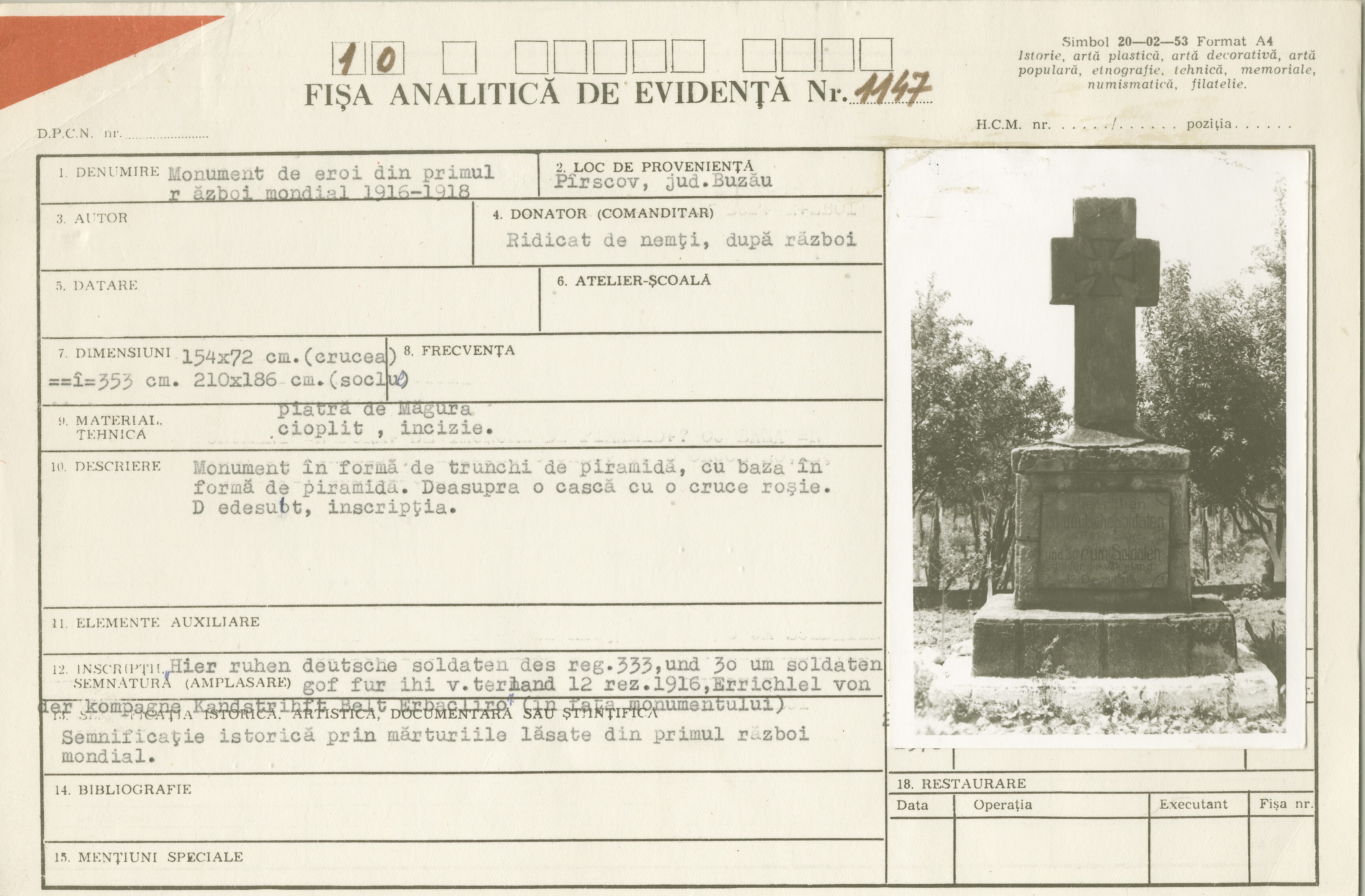 Monument de eroi din Primul Război Mondial 1916-1918