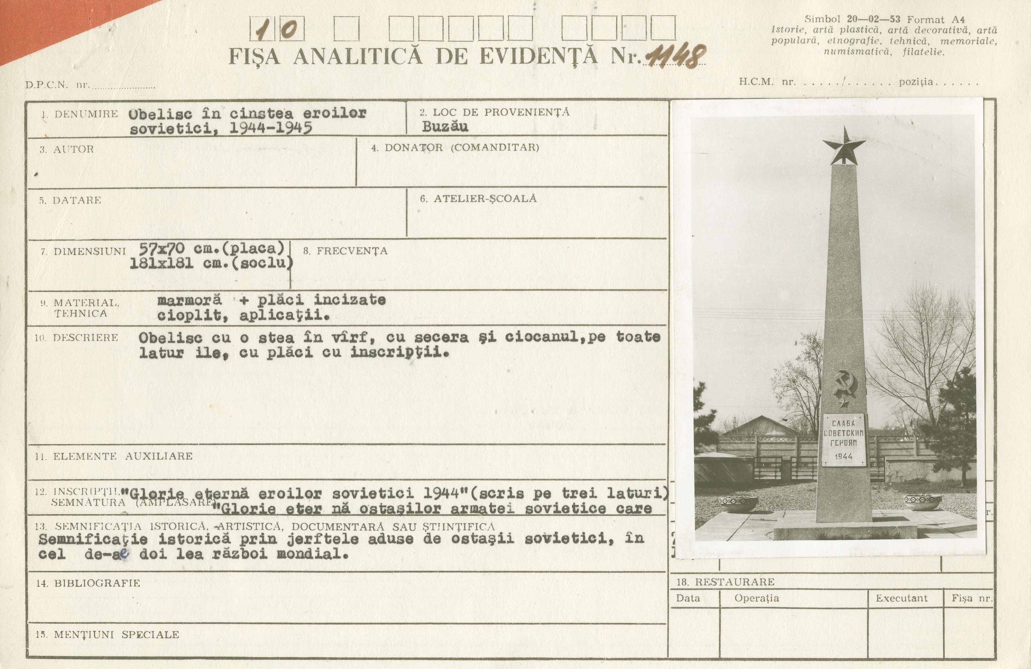 Obelisc în cinstea eroilor sovietici, 1944-1945