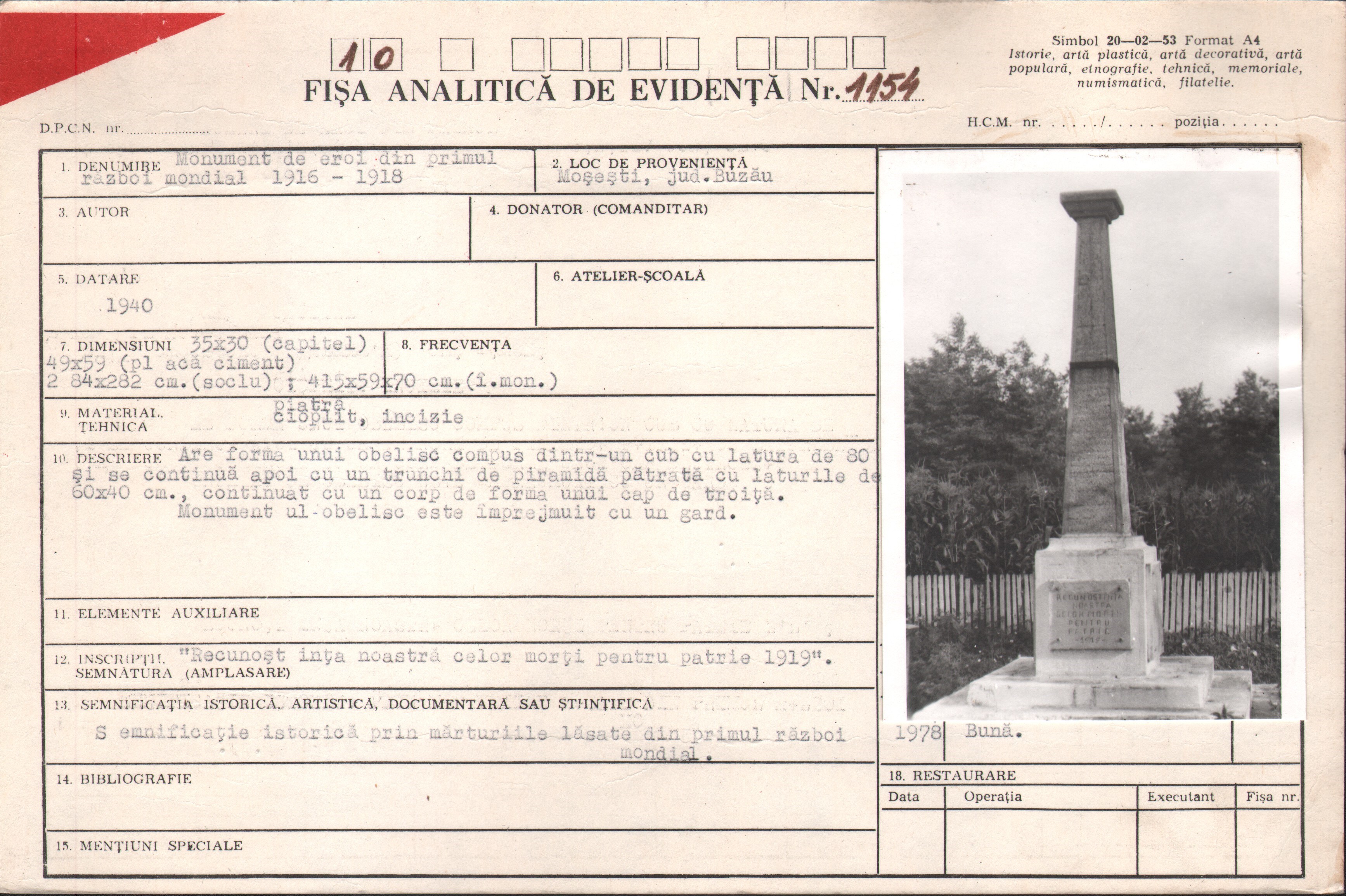 Monument de eroi din Primul Război Mondial 1916-1918