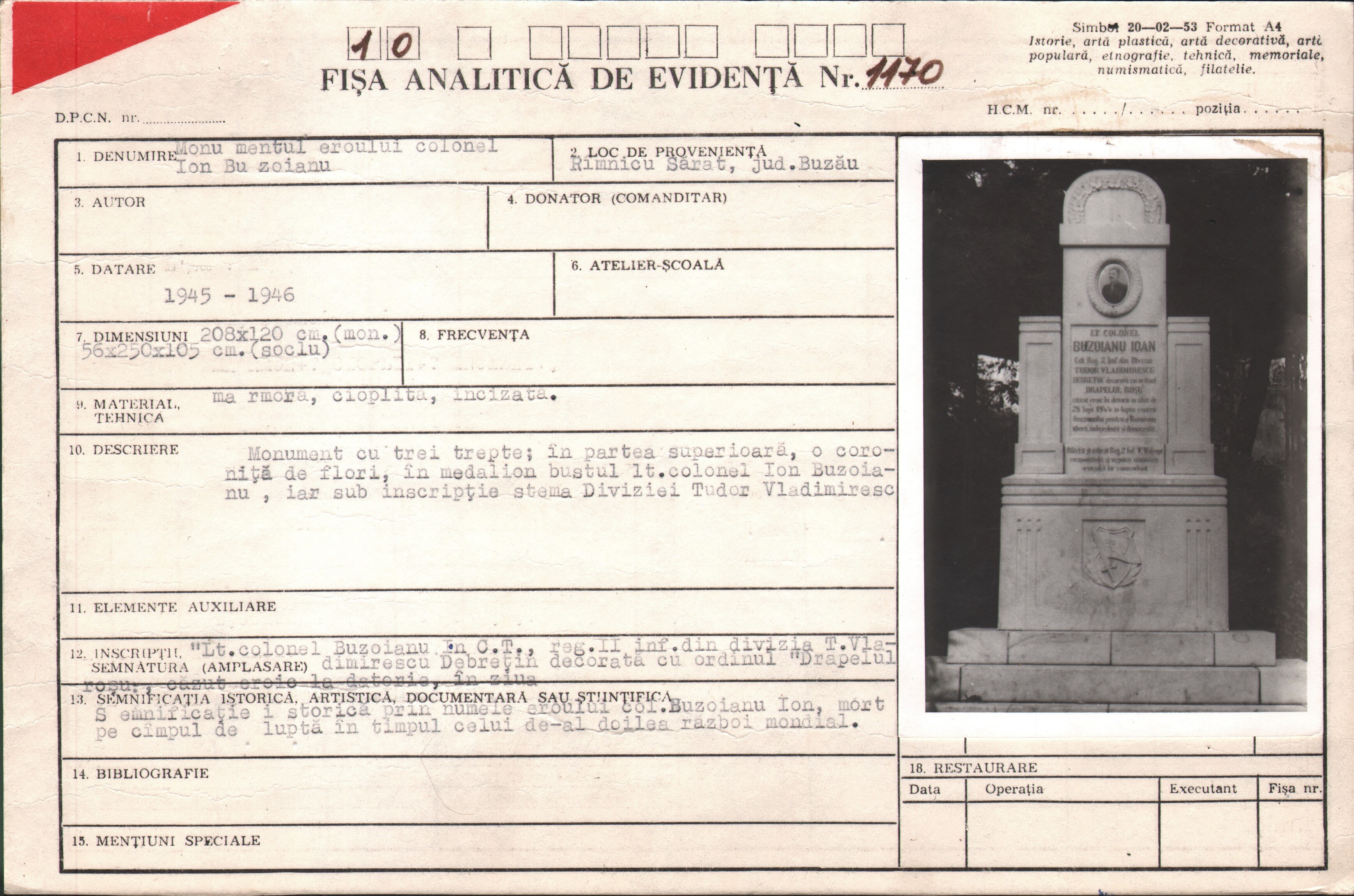 Monumentul eroului colonel Ion Buzoianu