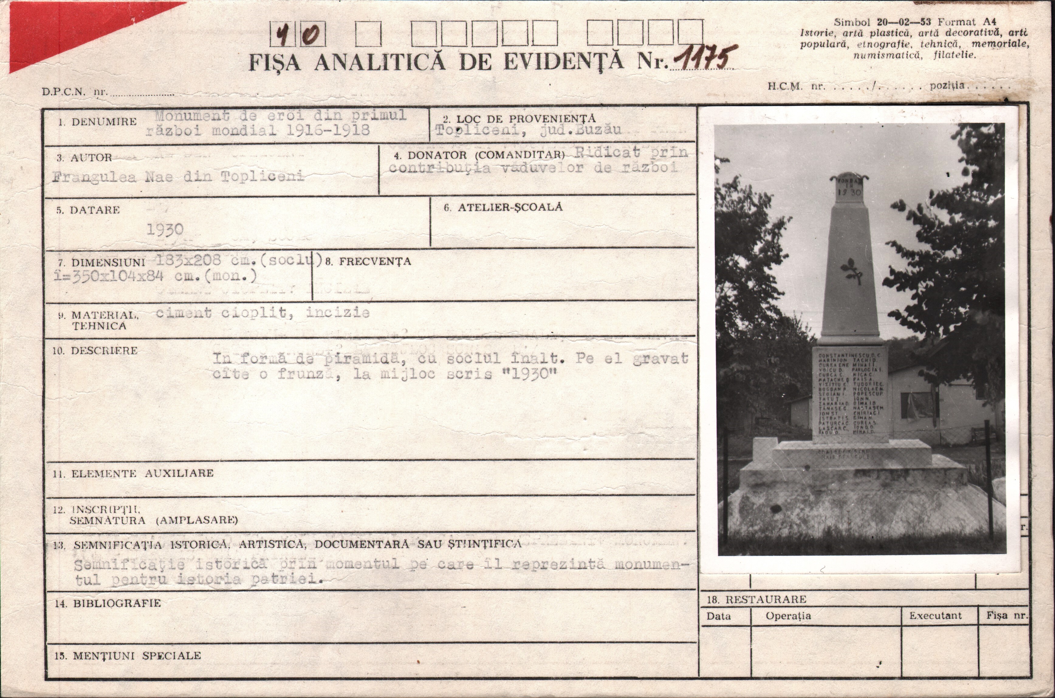 Monument al eroilor căzuți în Primul Război Mondial