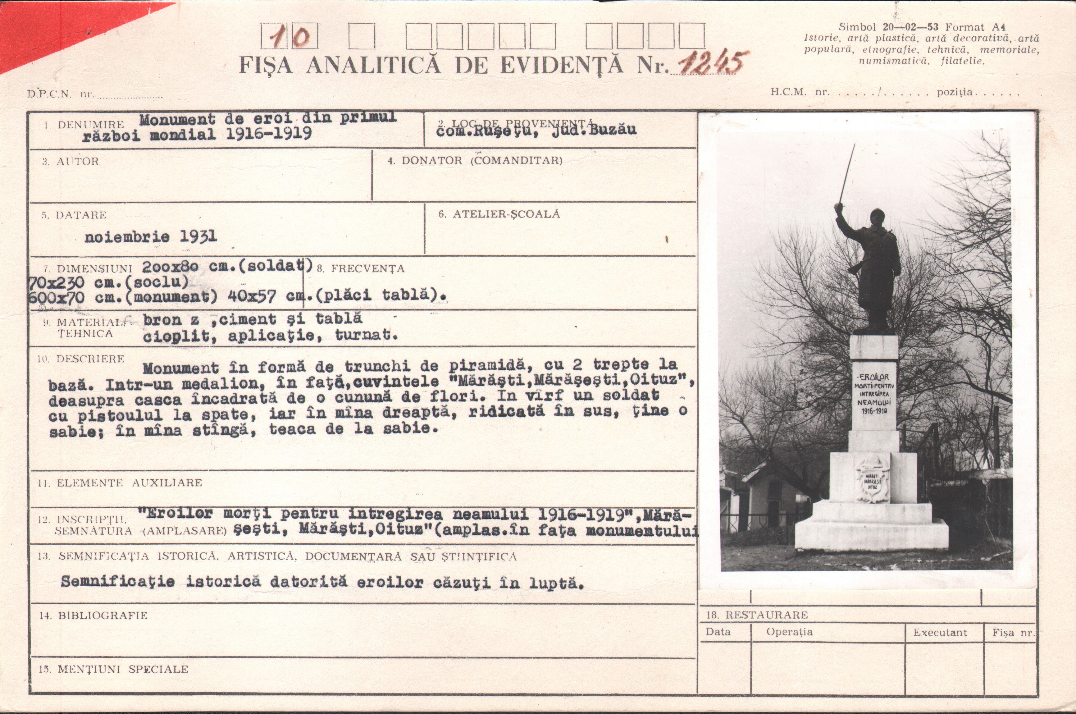 Monument de eroi din primul război mondial 1916-1919