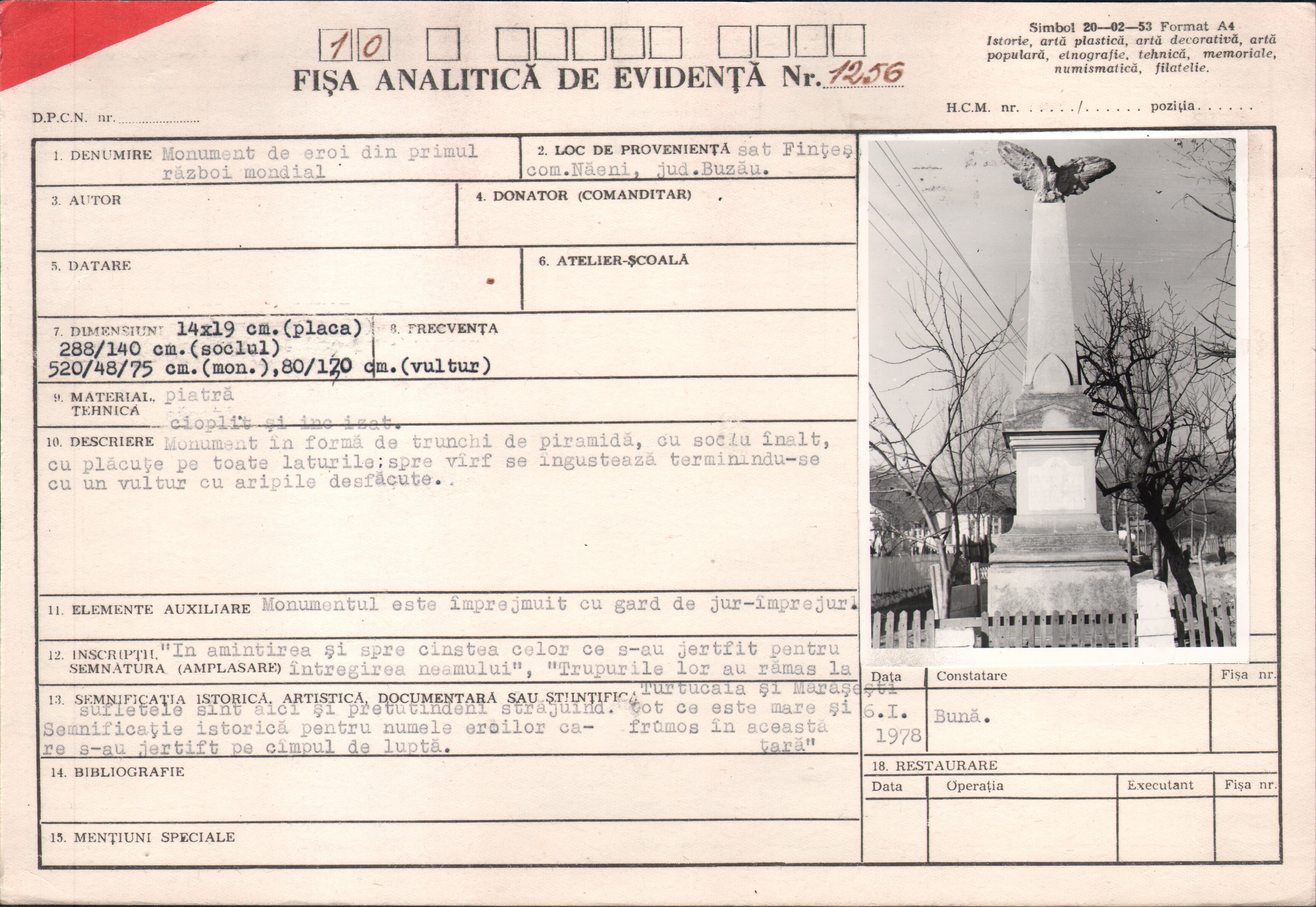 Monument de eroi din Primul Război Mondial (1916-1918)