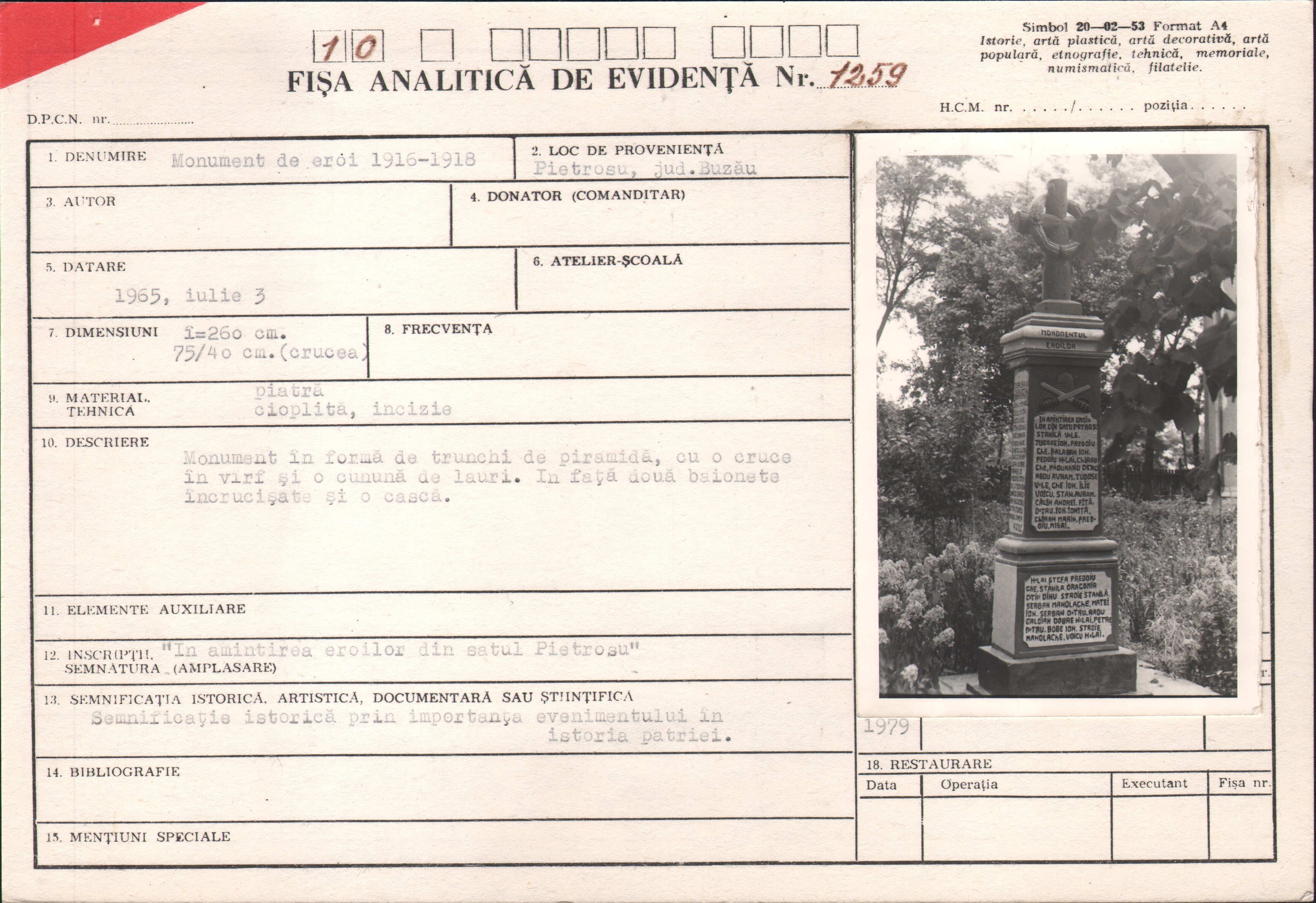 Monument de eroi din Primul Război Mondial (1916-1918)