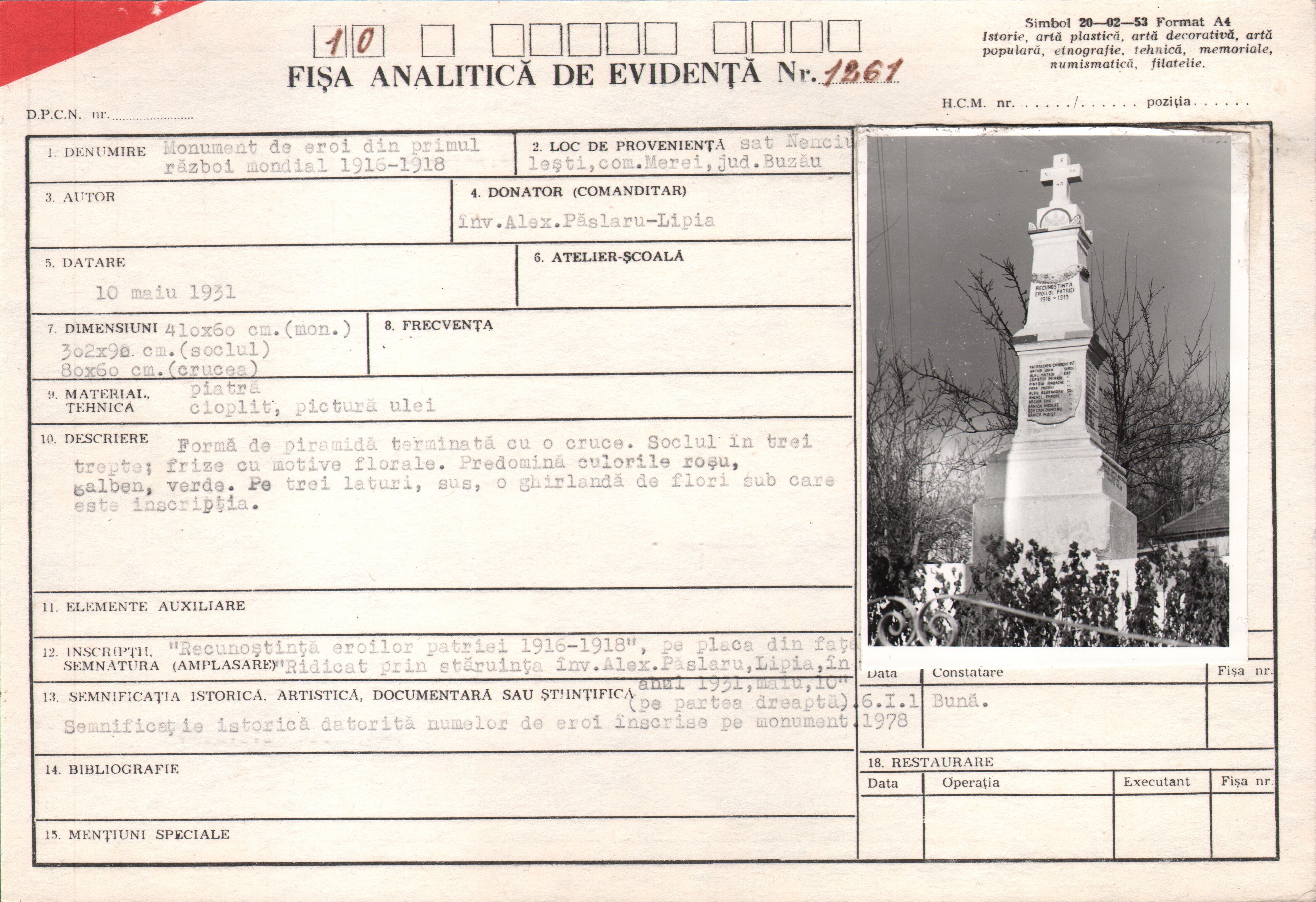 Monument de eroi din Primul Război Mondial (1916-1918)