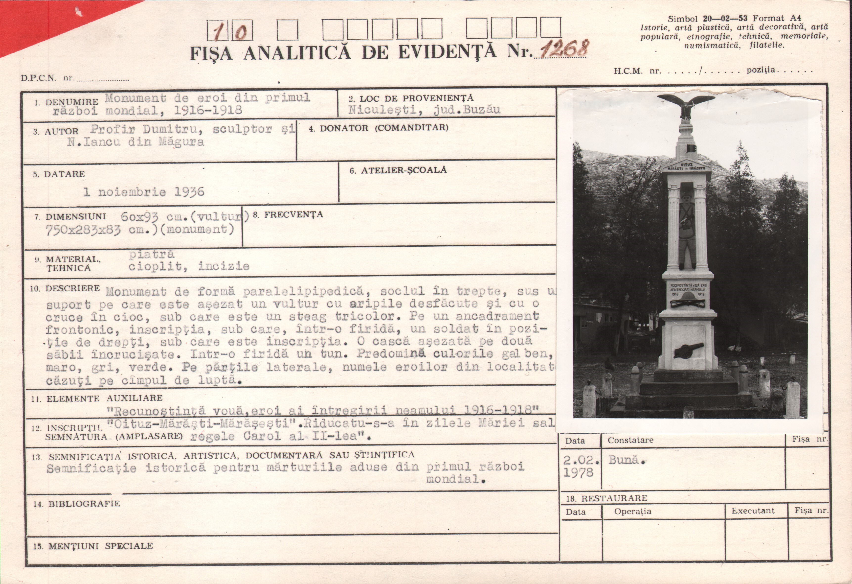 Monument de eroi din Primul Război Mondial (1916-1918)