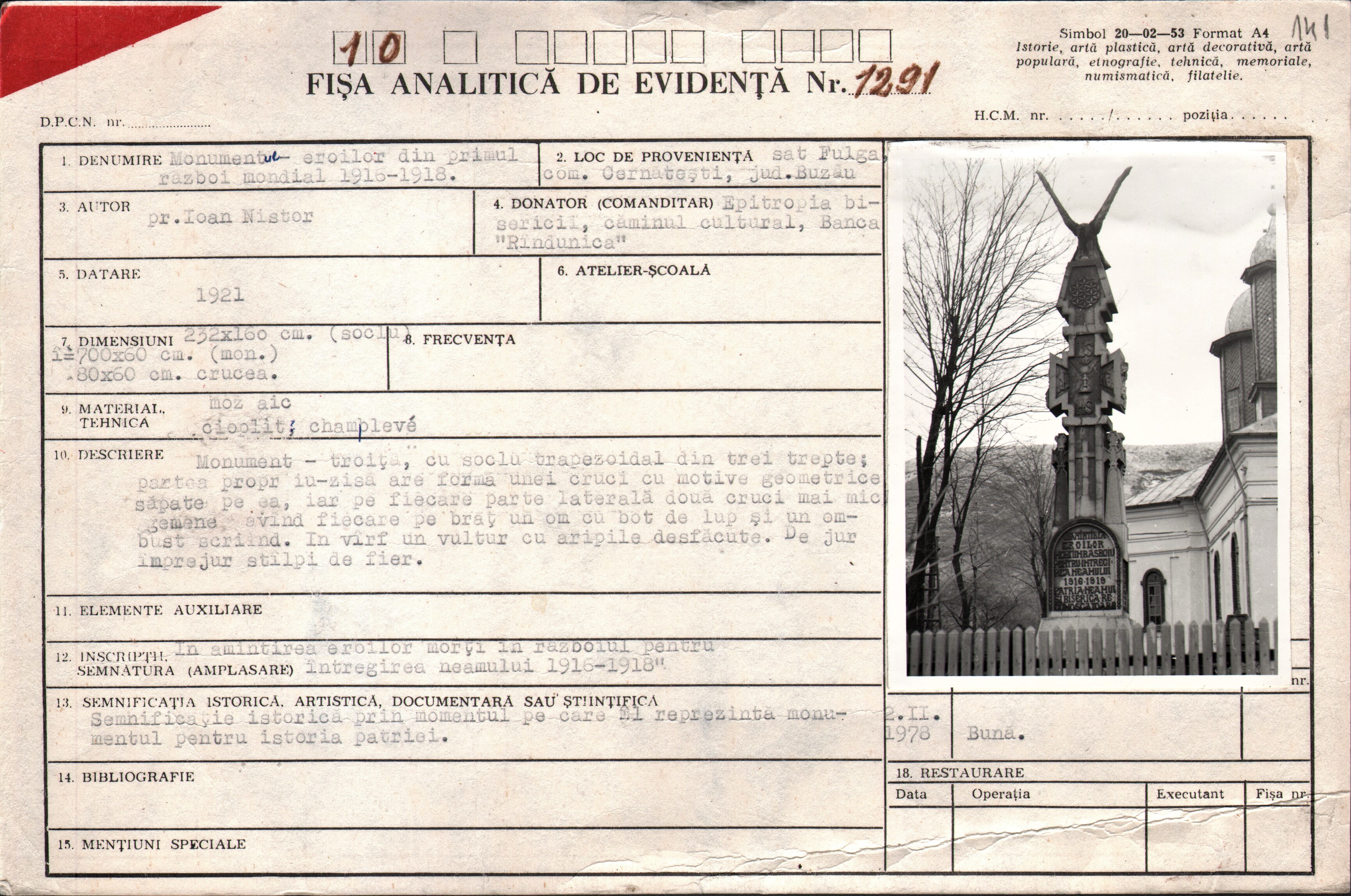 Monument dedicat eroilor din Primul Război Mondial (1916-1918)
