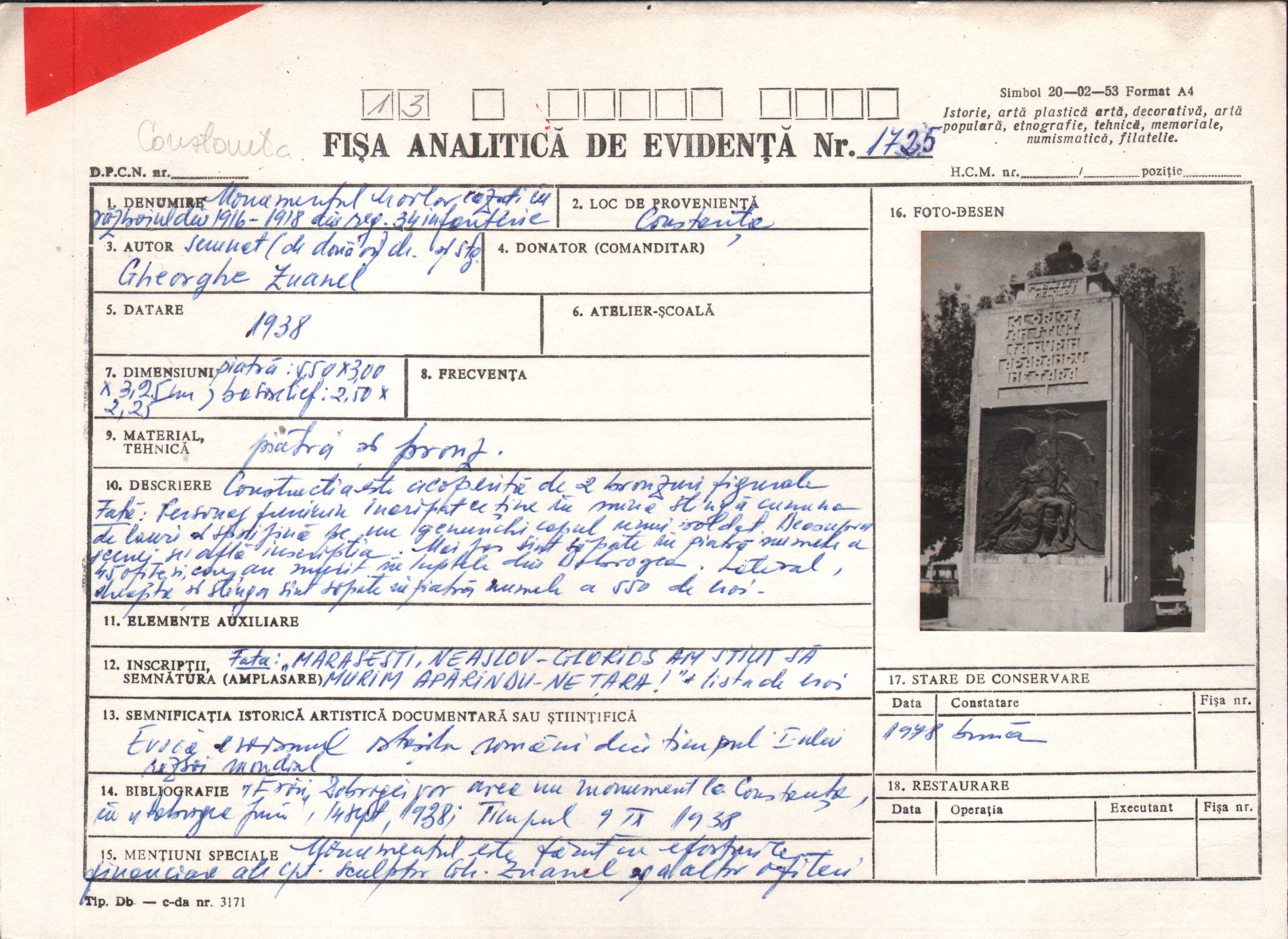 Monumentul eroilor căzuţi în războiul din 1916-1918 din regimentul 34 Infanterie