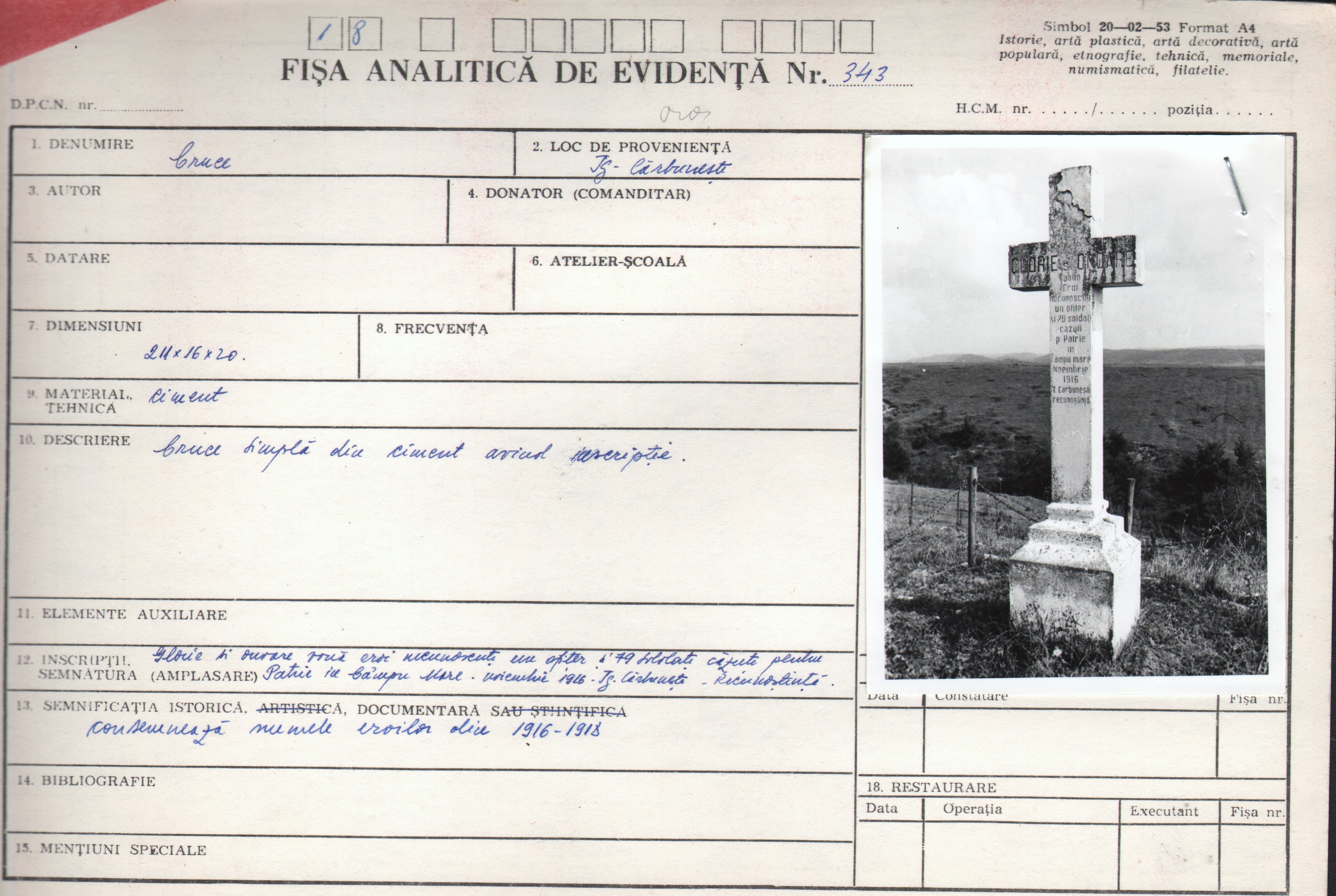 Monument al eroilor căzuţi în Primul Război Mondial