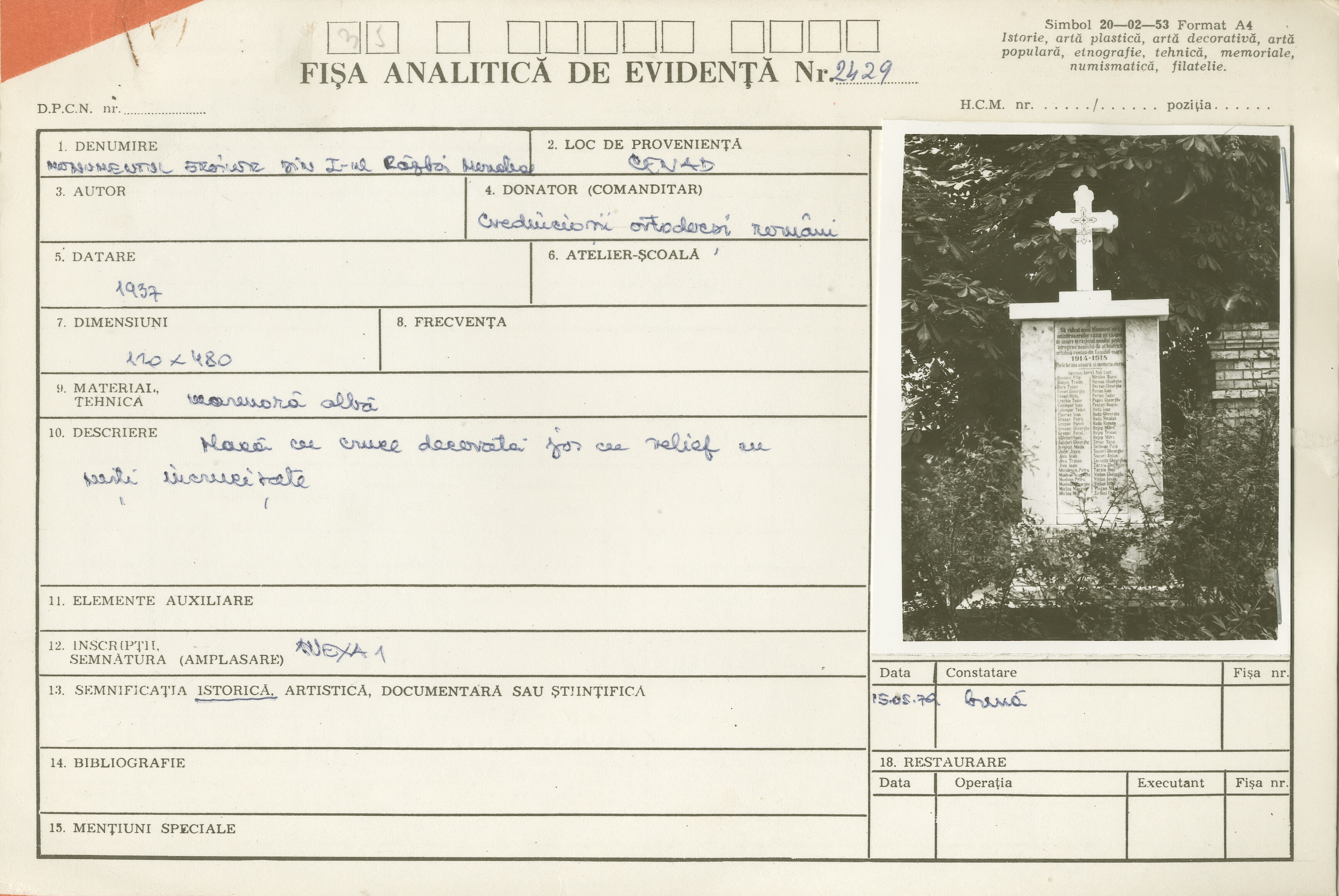 Monument al eroilor căzuți în Primul Război Mondial